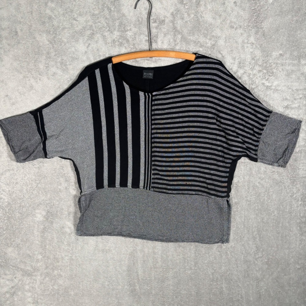 Dairi Fashion Black Grey Mixed Stripe Dolman Sleeve Lagenlook Boxy Top Morocco